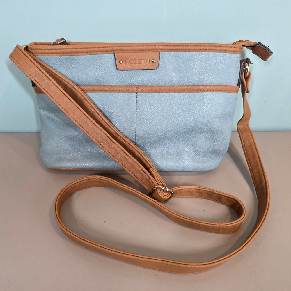 Rosetti Crossbody Bag Light Blue Tan Faux Leather Small Shoulder Purse